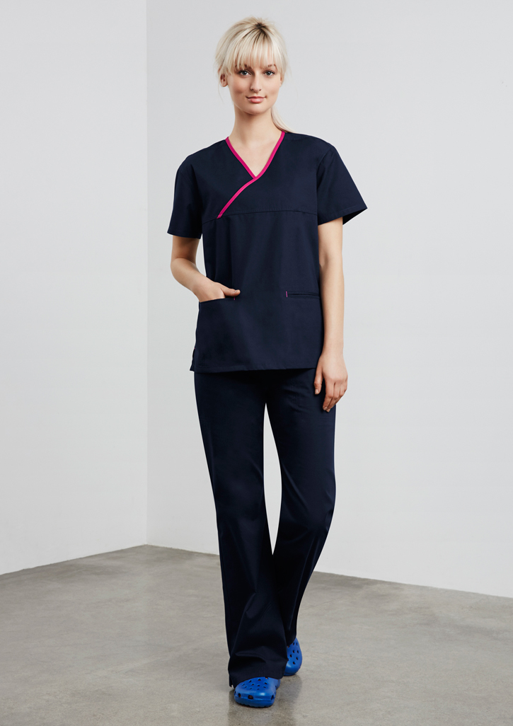 Ladies Contrast Crossover Scrubs Top – H10722