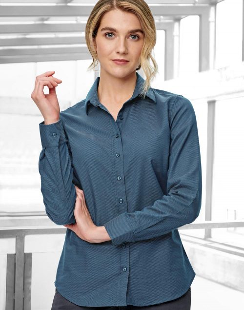 LADIES ASCOT LONG SLEEVE DOT JACQUARD STRETCH SHIRT – M8400L