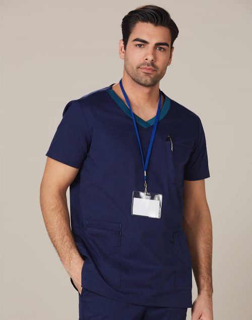 MENS V-NECK CONTRAST TRIM SCRUB TOP – M7650