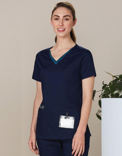 LADIES V-NECK CONTRAST TRIM SCRUB TOP – M7660