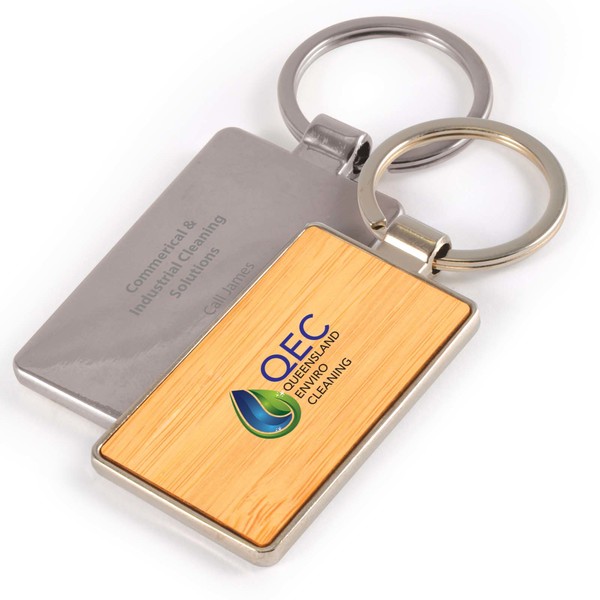 Rectangle Bamboo Zinc Keytag – LL3526